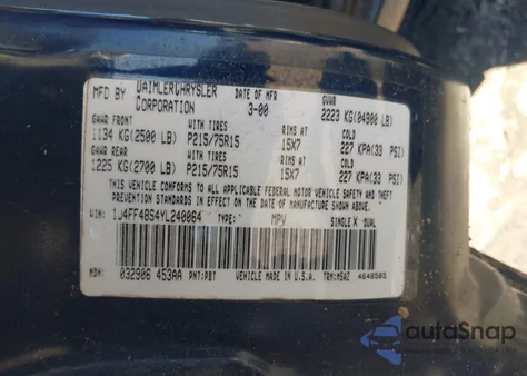 2000 Jeep Cherokee Sport из США, поврежденный, VIN 1J4FF48S4YL240064